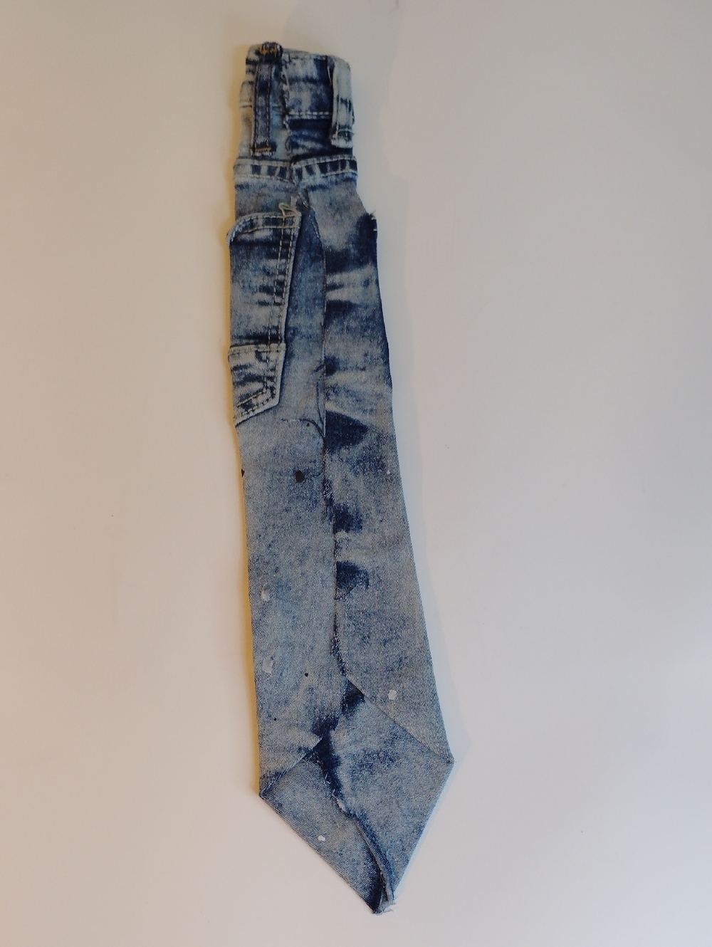 Light Wash Denim Statement Tie with Patches - Picture 2 of 3